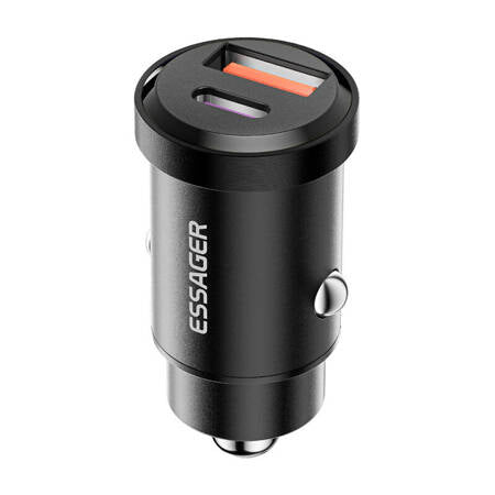 CAR CHARGER USB-A+USB-C 30W ESSAGER (BLACK)