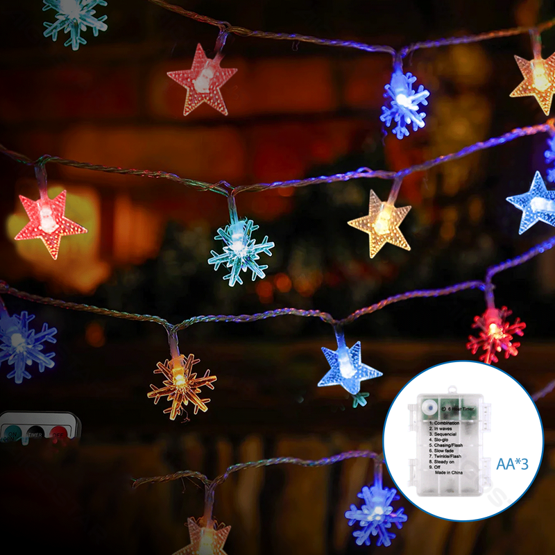 3AA BATTERY STAR SNOWFLAKE STRING LIGHTS, RGBY, 2,5M