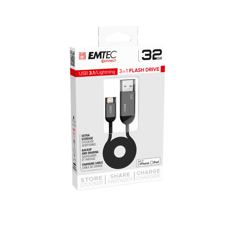 CABO EMTEC COM PEN USB 3.1 E LIGHTNING 32GB