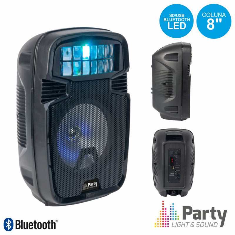 COLUNA AMPLIFICADA PORTÁTIL 8" COM EFEITOS LED PARTY