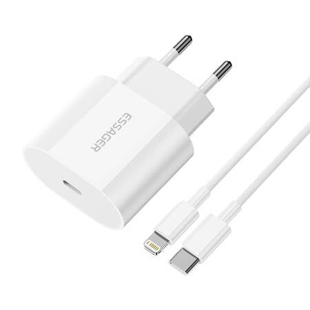 CHARGER USB-C 20W ESSAGER WITH USB-C TO LIGHTNING CABLE (WHITE)