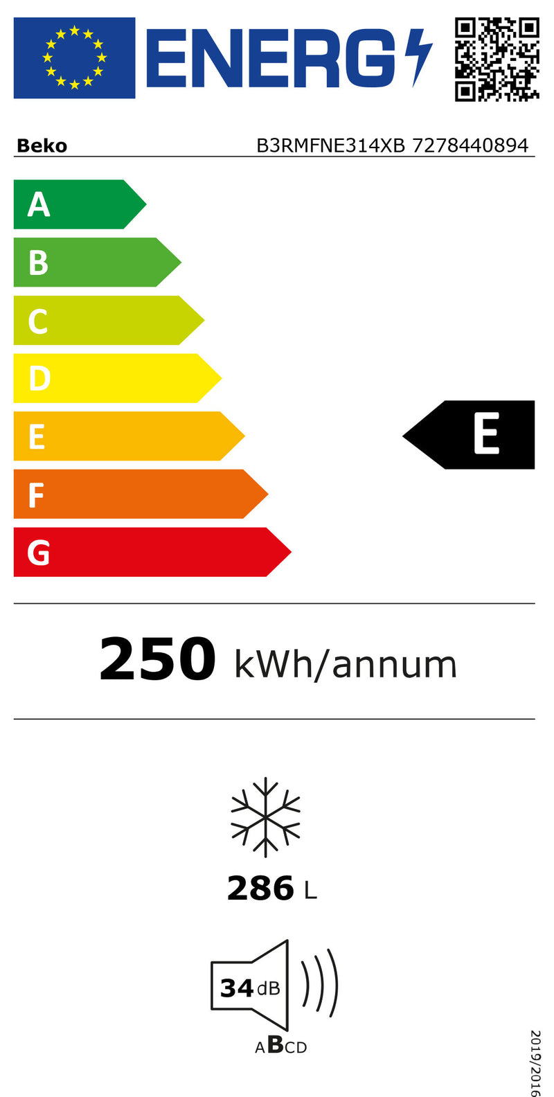 Beko B3RMFNE314XB congelador/arca frigorífica Frigorífico vertica