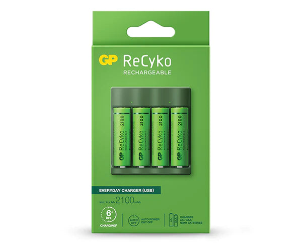 GP RECYKO B421 PACK DE CARGADOR EVERYDAY USB 4 ESPACIOS + 4 PILAS