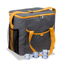 BOLSA TÉRMICA DE 21 LITROS, DESIGN EM JEANS CINZA COM DETALHES E