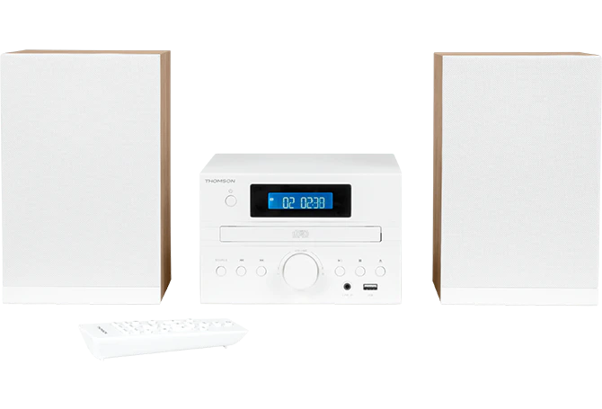 THOMSON MICRO SOUND SYSTEM BT RADIO FMCDMP3USB WOOD FINISH WHITE