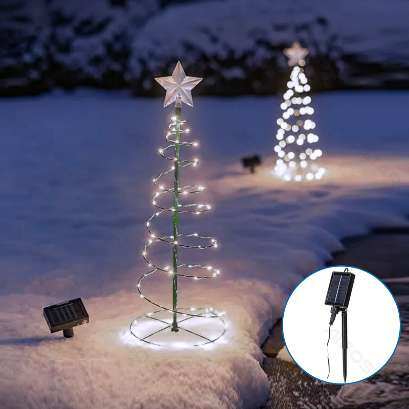 DECORAÇÃO DE ÁRVORE DE CONE DE NATAL ILUMINADA SOLAR, BRANCO FRIO