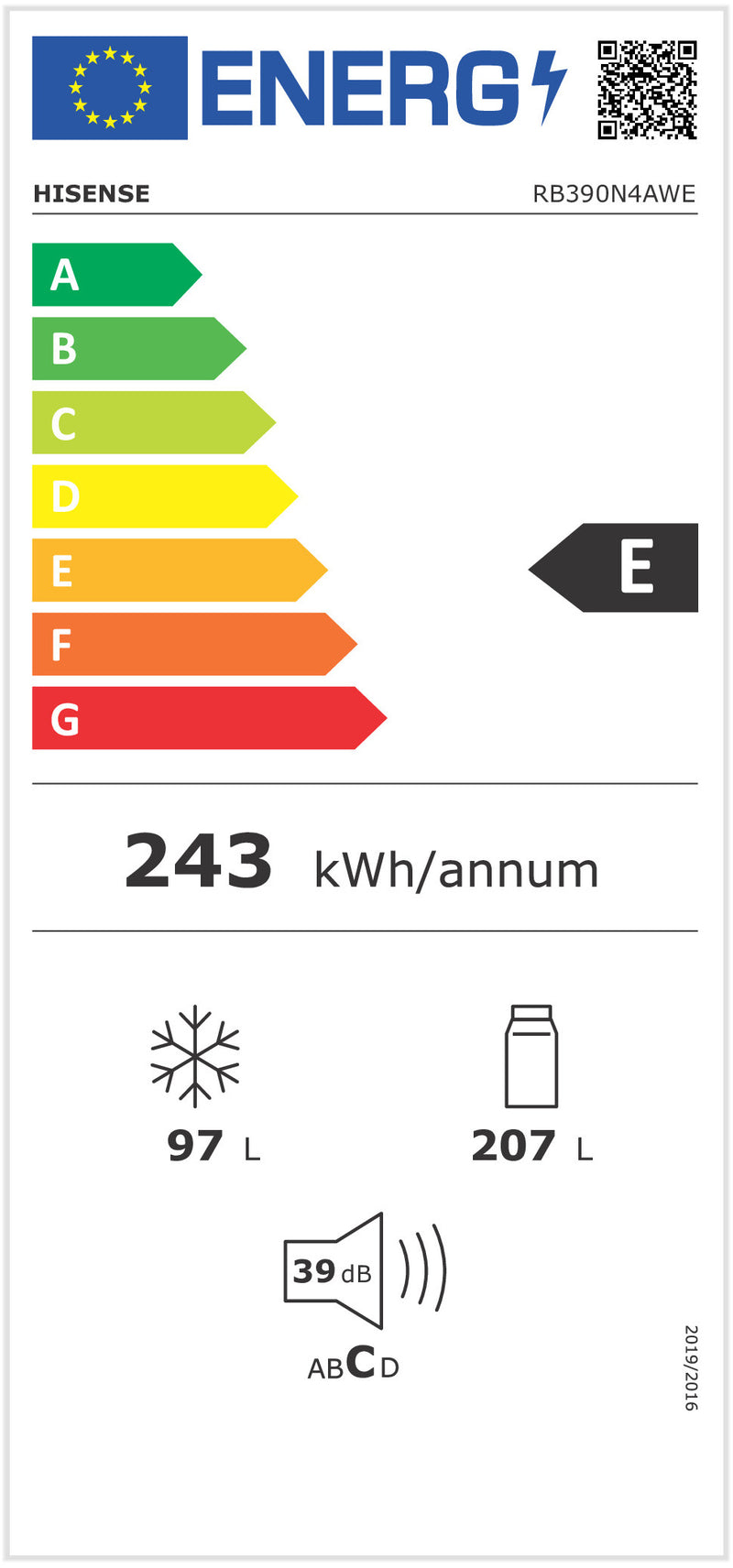 FRIGORÍFICO COMBINADO HISENSE RB390N4AWE( TOTAL NO FROST  - BRANC