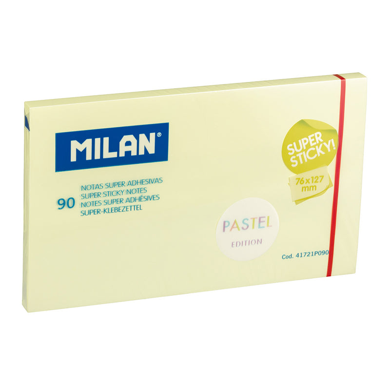 BLOCO DE 90 NOTAS SUPER ADESIVAS AMARELO PASTEL 76X127MM MILAN