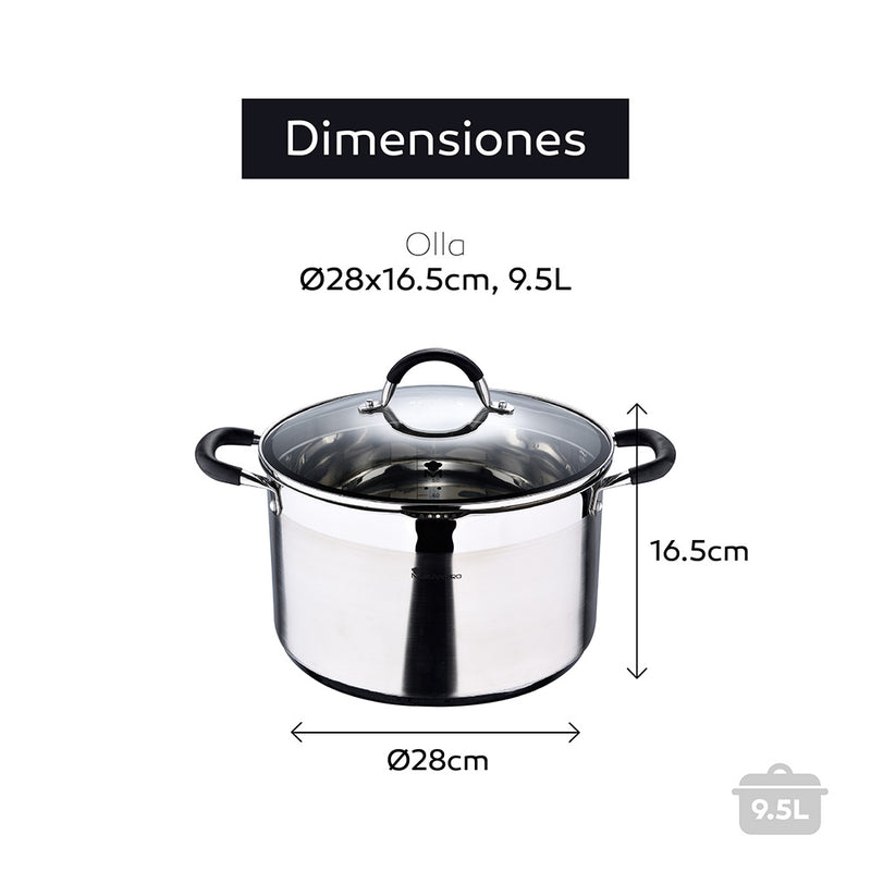 PANELA Ø28X16,5CM 9,5L INOX COM TAMPA FOODIES BGMP-1506-BK MASTER