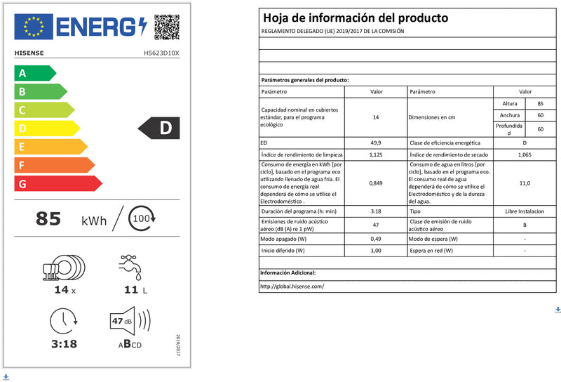 MÁQUINA DE LAVAR LOUÇA 14 CONJUNTOS HISENSE HS623D10X