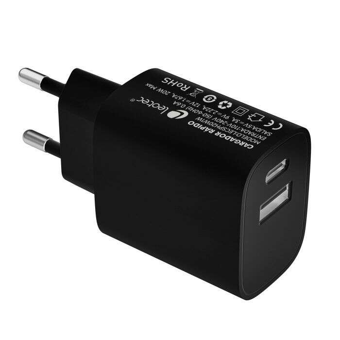 CARGADOR DE PARED LEOTEC LECSPH20W2K 1X USB TIPO-C 1X USB 20W