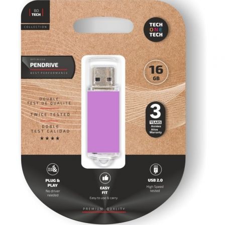 PENDRIVE 16GB TECH ONE TECH BASIC USB 2.0 PURPURA CLARO