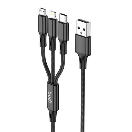 BUDI 3IN1 USB TO USB-C  LIGHTNING  MICRO USB CABLE 1M (BLACK)