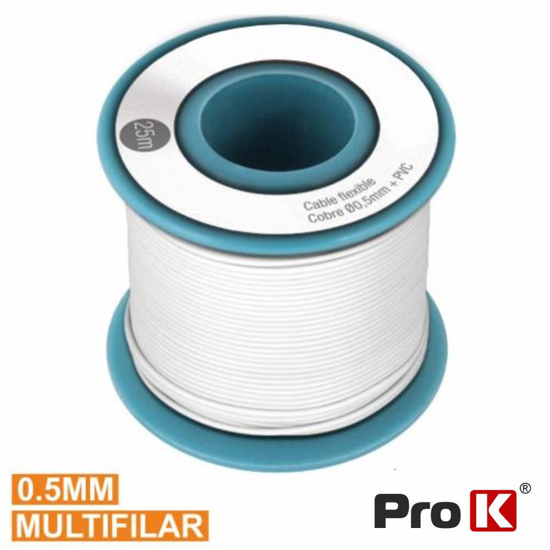 CABO MULTIFILAR BRANCO 0.5MM ROLO 25M PROK