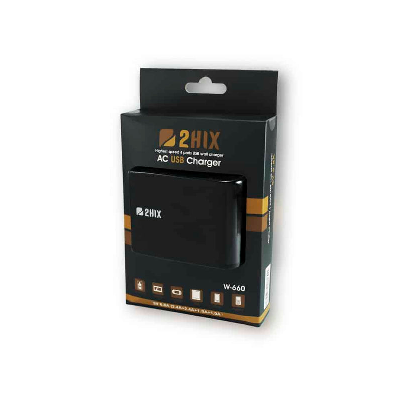 CARREGADOR PAREDE 2HIX 4*USB (2*2.4A+2*1.0A) PRETO