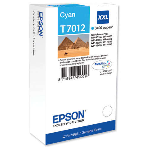 TINTEIRO EPSON CYAN CAP. EXTRA WP-4000/4500 - C13T70124010