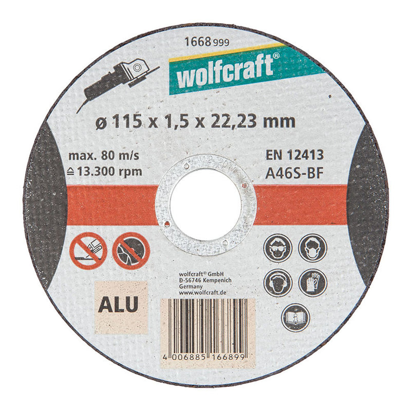 DISCO DE CORTE PARA ALUMINIO Ø115X1,5X22,23MM 1668999 WOLFCRAFT