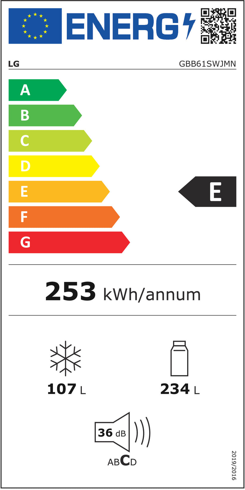 FRIGORÍFICO COMBINADO LG GBB61SWJMN