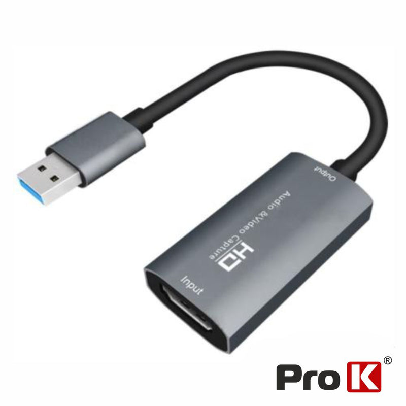 PLACA CAPTURA HDMI AUDIO E VÍDEO P USB 2.0 4K 30HZ PROK