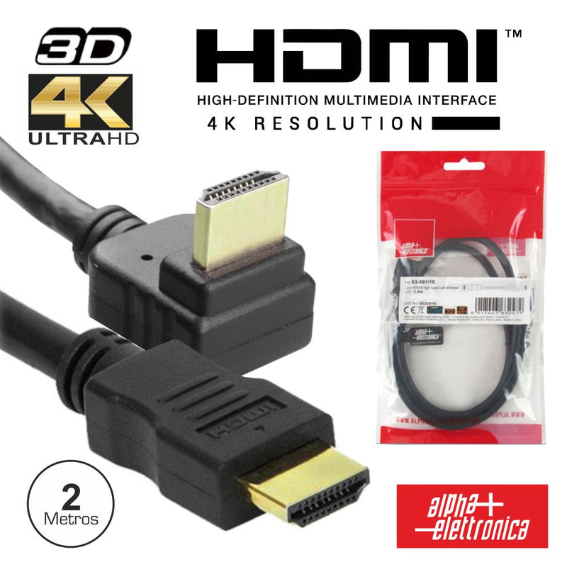 CABO HDMI DOURADO MACHO  MACHO 2.0 4K PRETO 2M 90º