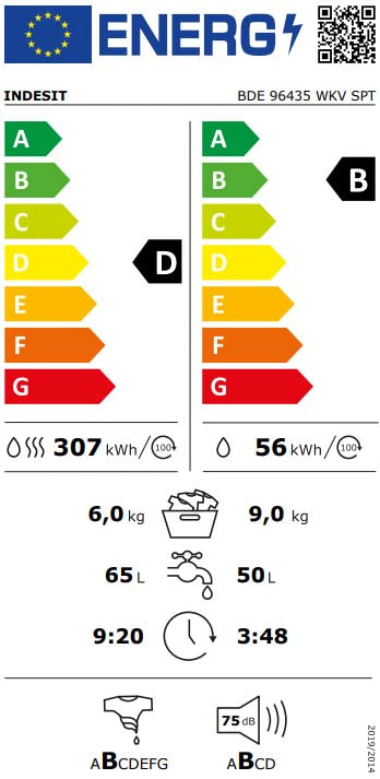 MÁQUINA DE LAVAR E SECAR ROUPA INDESIT BDE96435WKVSPT 9K+6