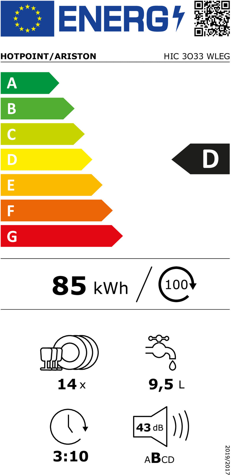 MÁQUINA DE  LAVAR LOIÇA DE ENCASTRE HOTPOINT HIC 3O33 WLEG