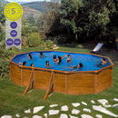 PISCINA OVALADA COM PAREDES DE AÇO E CHAPA IMITAÇÃO MADEIRA 500X3