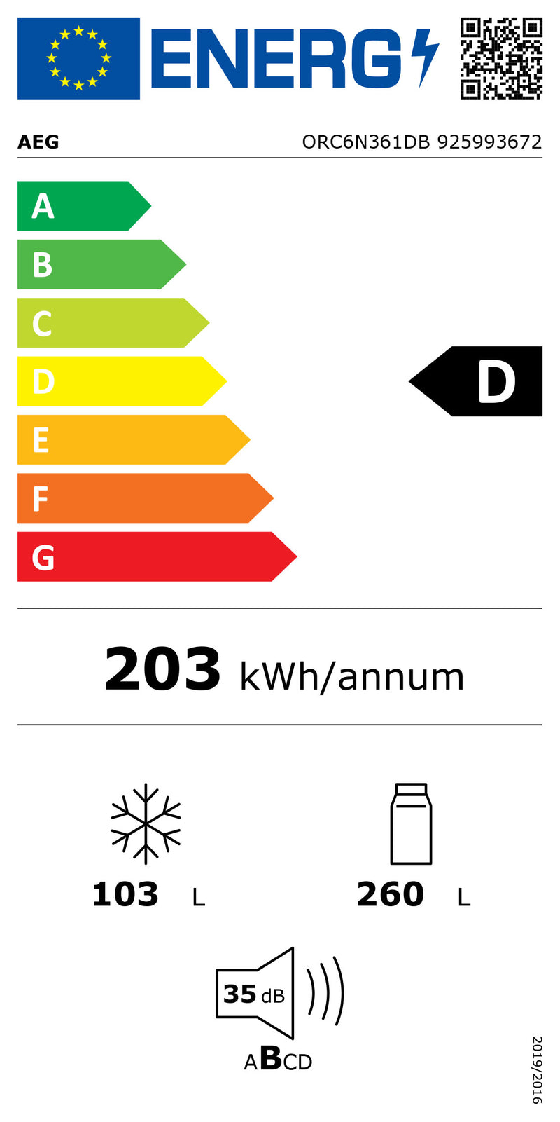 FRIGORÍFICO COMBINADO AEG ORC6N361DB 202X60 NF PRETO MATE