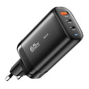 CHARGER 2XUSB-C 1XUSB-A 65W ESSAGER GAN (BLACK)