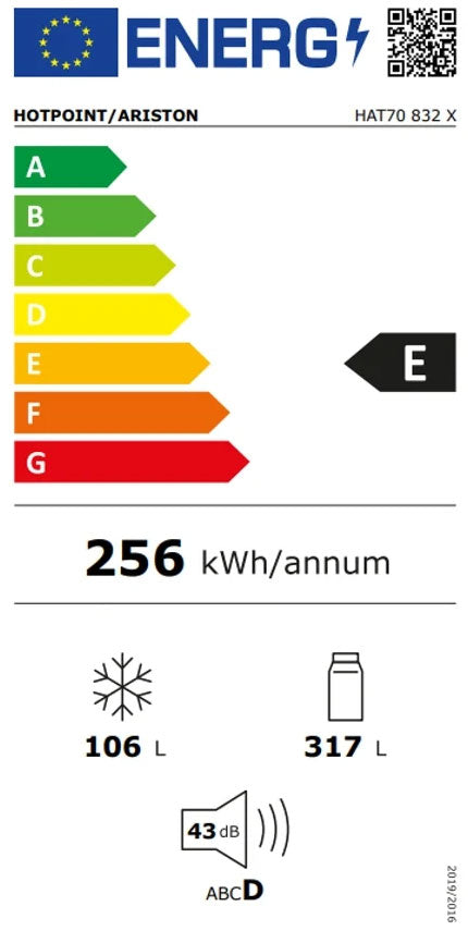 Hotpoint Total No Frost HAT70 832 X Independente 423 l E Aço inox