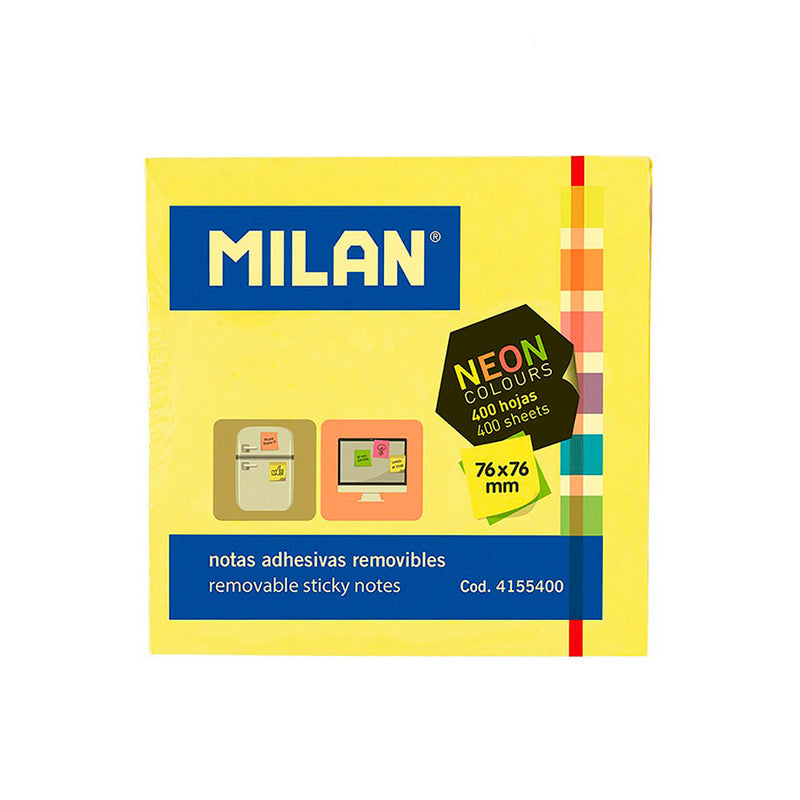 MILAN BLOC DE 400 NOTAS ADHESIVAS NEON - REMOVIBLES - 76MM X 76MM