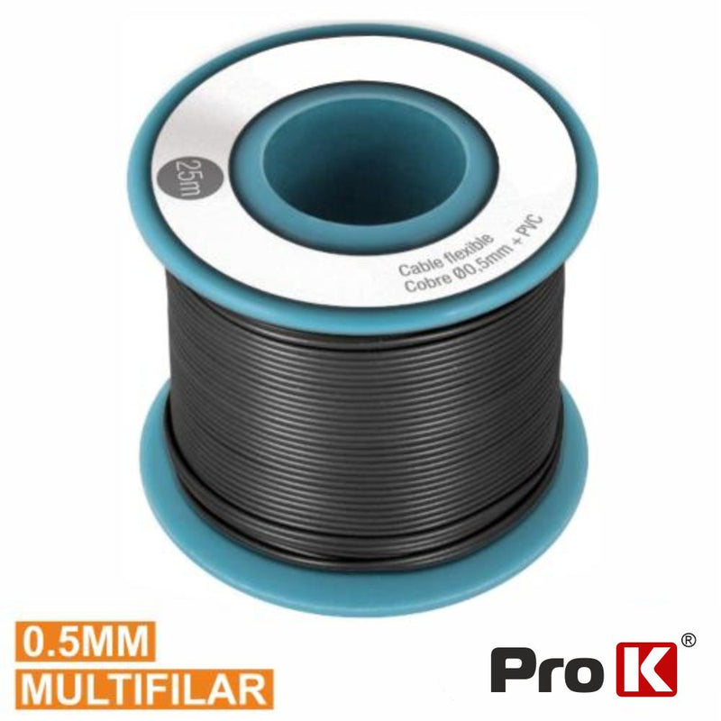 CABO MULTIFILAR PRETO 0.5MM ROLO 25M PROK