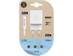 CARGADOR DE PARED TECH ONE TECH TEC2402 2XUSB + CABLE LIGHTNING 2