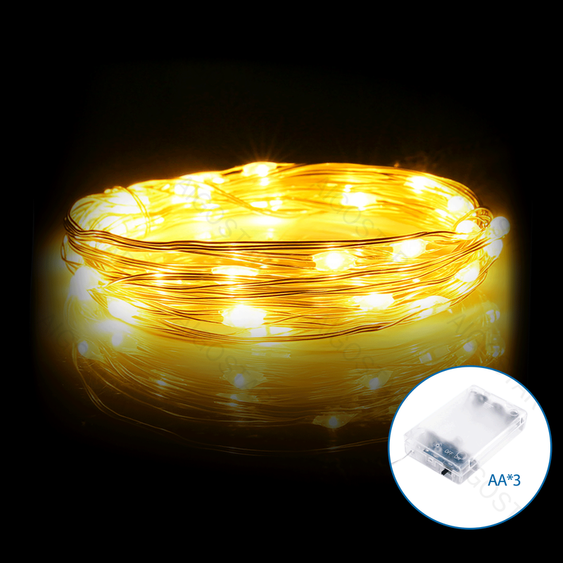 LUZES DE CORDAS DE FIO DE COBRE DE 3AA, BRANCO QUENTE, 2M