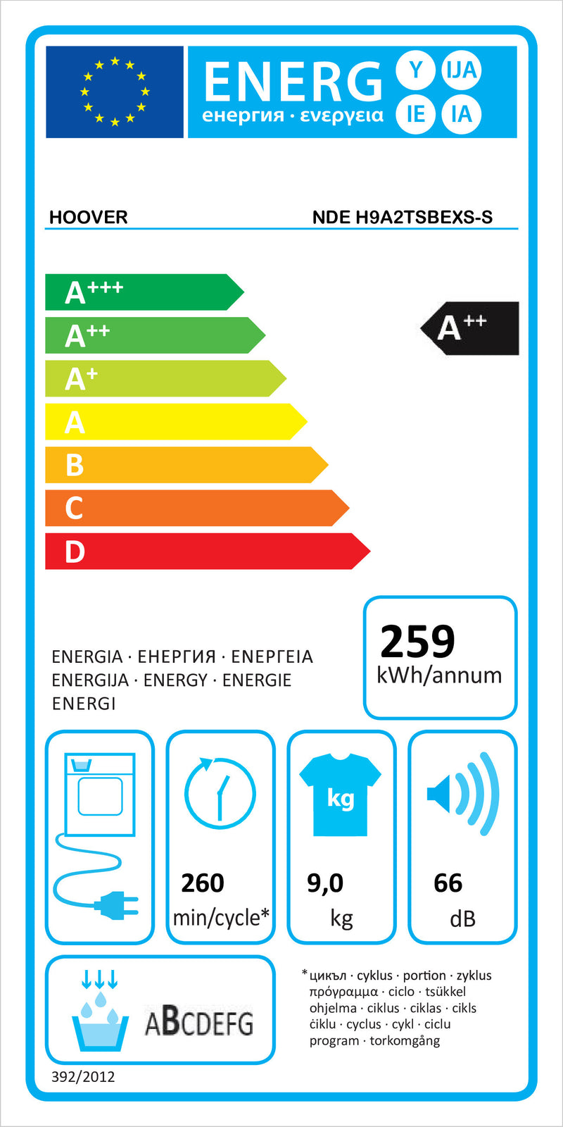 MÁQUINA DE SECAR ROUPA HOOVER NDEH9A2TSBEXS CONDDENSAÇÃO 9KG