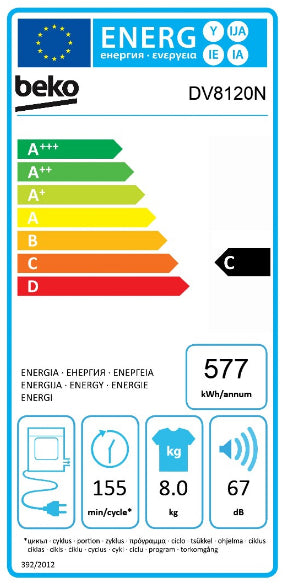 MÁQUINA DE SECAR ROUPA BEKO DV8120N 8KG