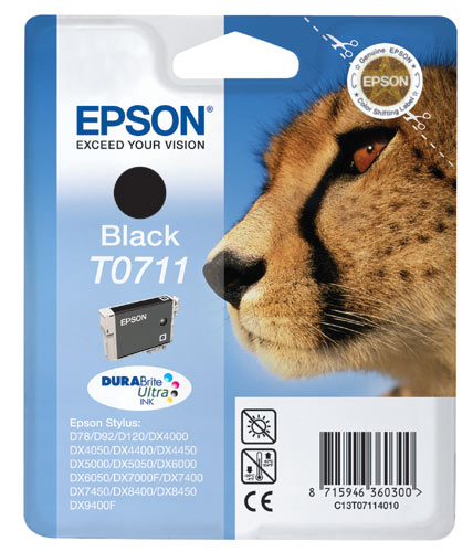 Epson Cheetah Singlepack Black T0711 DURABrite Ultra Ink tinteiro