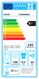 MÁQUINA DE SECAR ROUPA HISENSE DHQE800BW2 8KG BRANCA
