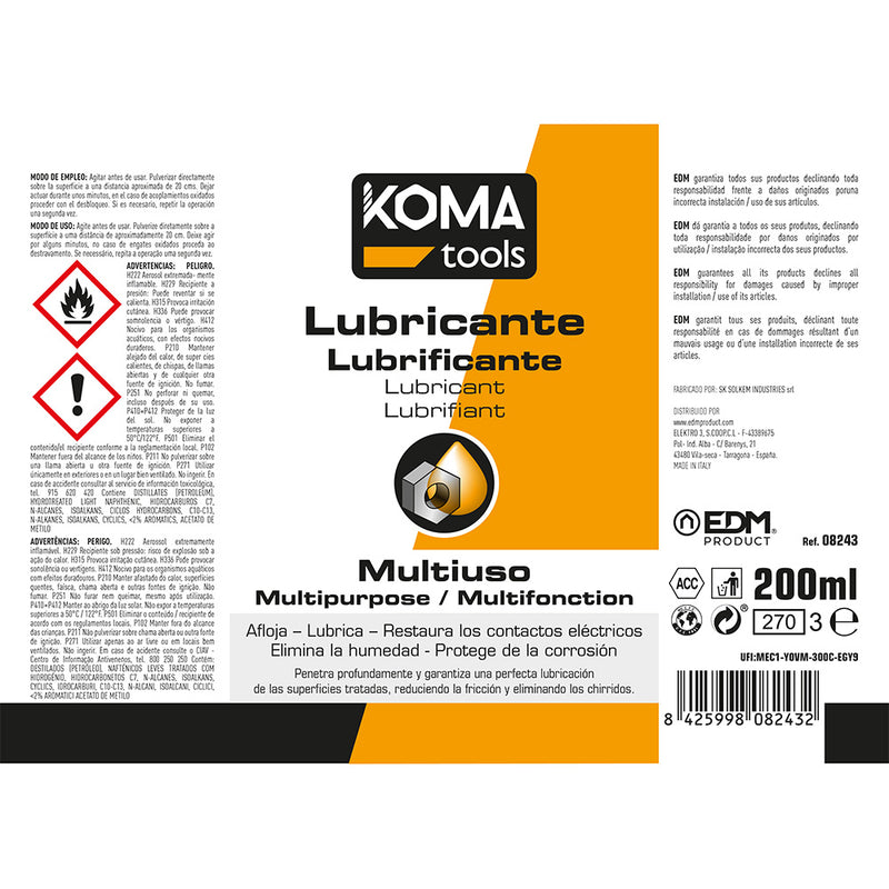 LUBRIFICANTE MULTIÚSOS SPRAY 200ML KOMA TOOLS