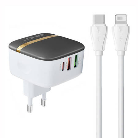 CARREGADOR 2XUSB,USB-C 32W LDNIO A3513Q + CABO LIGHTNING