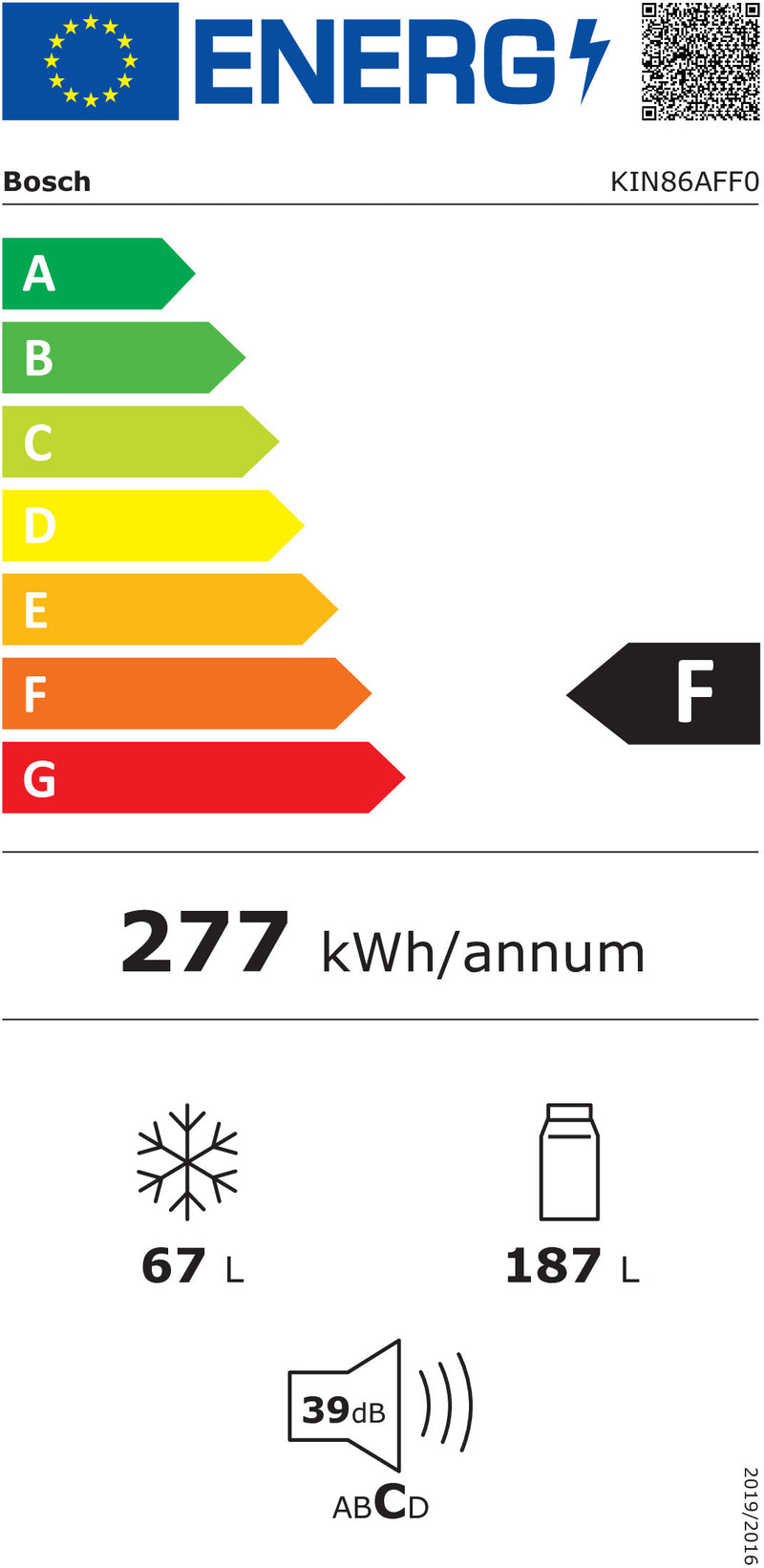 Bosch Serie 6 KIN86AFF0 frigorífico e congelador Embutido 254 l F