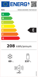 FRIGORIFICO COM CONGELADOR BEKO 1750X595X592MT 306LT BRANCO (E)