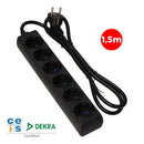 EXTENSÃO COM 6 TOMADAS T/TL 10/16A TIPO F 1,5M 3X1,5MM PRETA