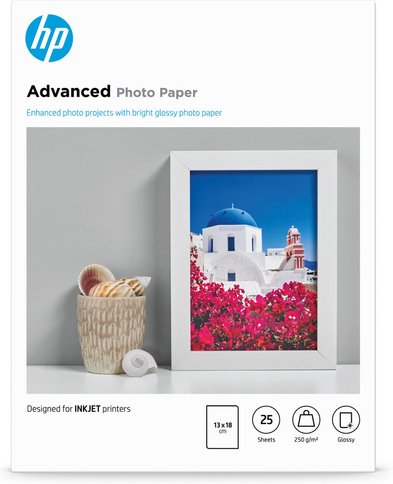 HP Papel fotográfico Advanced brilhante - 25 folhas/13 x 18 cm se