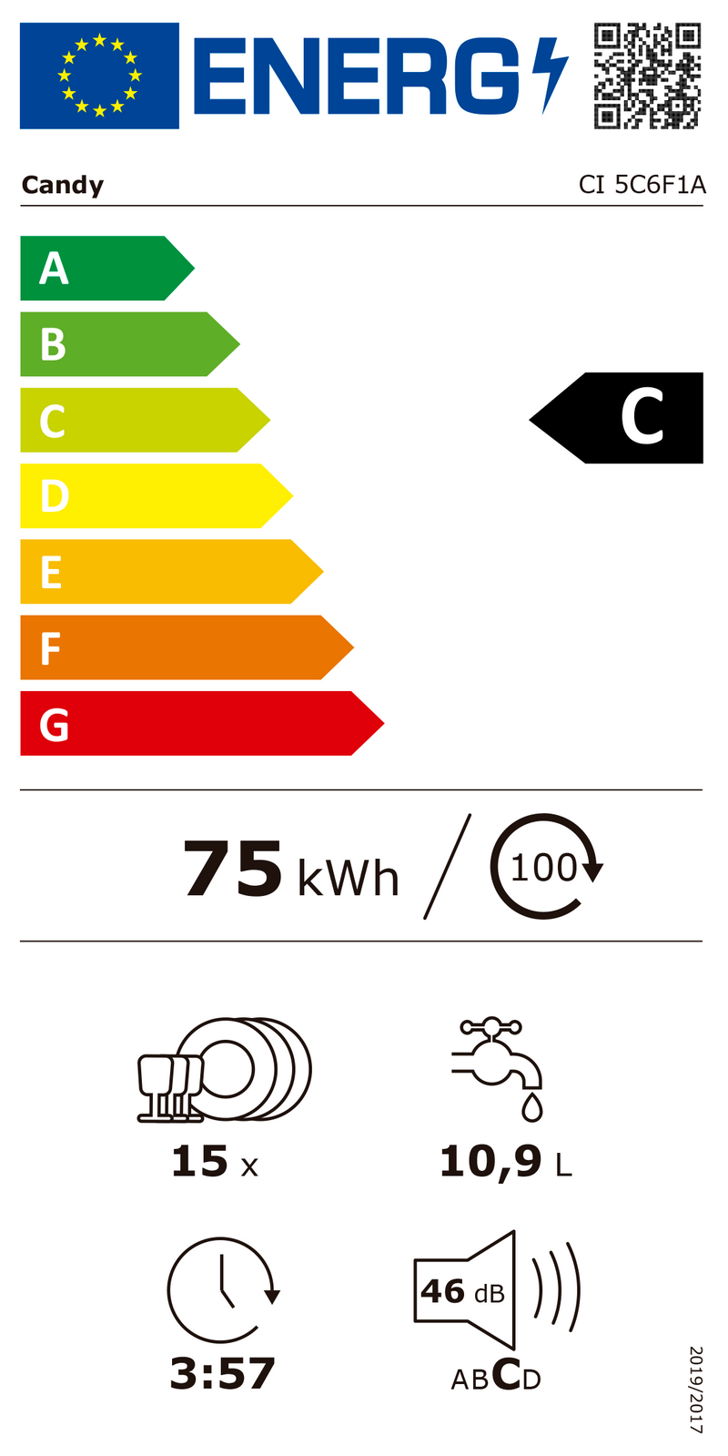 MÁQUINA LAVAR LOIÇA ENCASTRE CANDY CI5C6F1A( 15 TALHERES - 8 P -