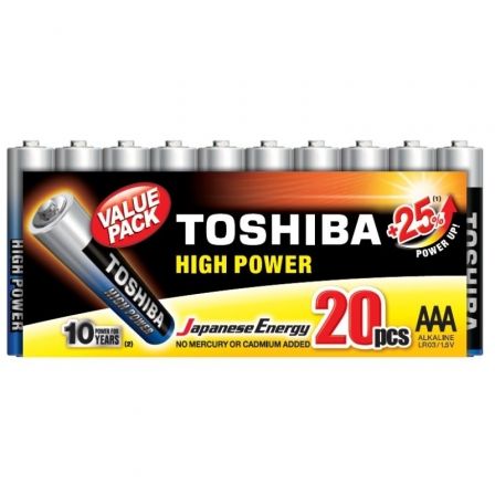 PACK DE 20 PILAS AAA TOSHIBA HIGH POWER LR03 1.5V ALCALINAS