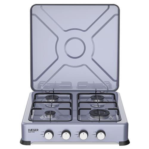 FOGÃO PORTÁTIL HAEGER QUADCOOK ( 4 G  - SILVER  - QUEIMADORES DE