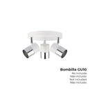 CANDEEIRO DE TETO HALOGÉNIO 3 FOCOS COR CROMADO+BRANCO OSSO GU-10