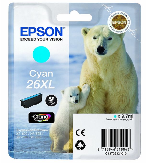 TINTEIRO EPSON CYAN SERIE 26XL XP-600/700/800 - C13T26324012