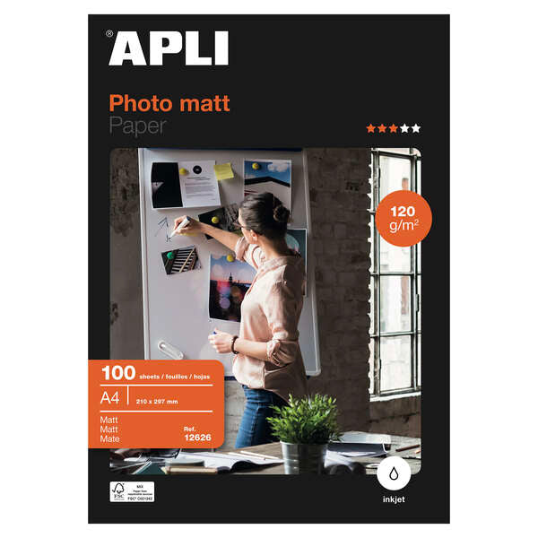 PAPEL FOTOGRÁFICO APLI MATT 12626 DIN A4 120G 100 HOJAS MATE